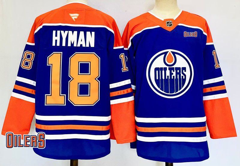 Men Edmonton Oilers 18 Hyman Blue Fanatics 2025 NHL Jersey style 3